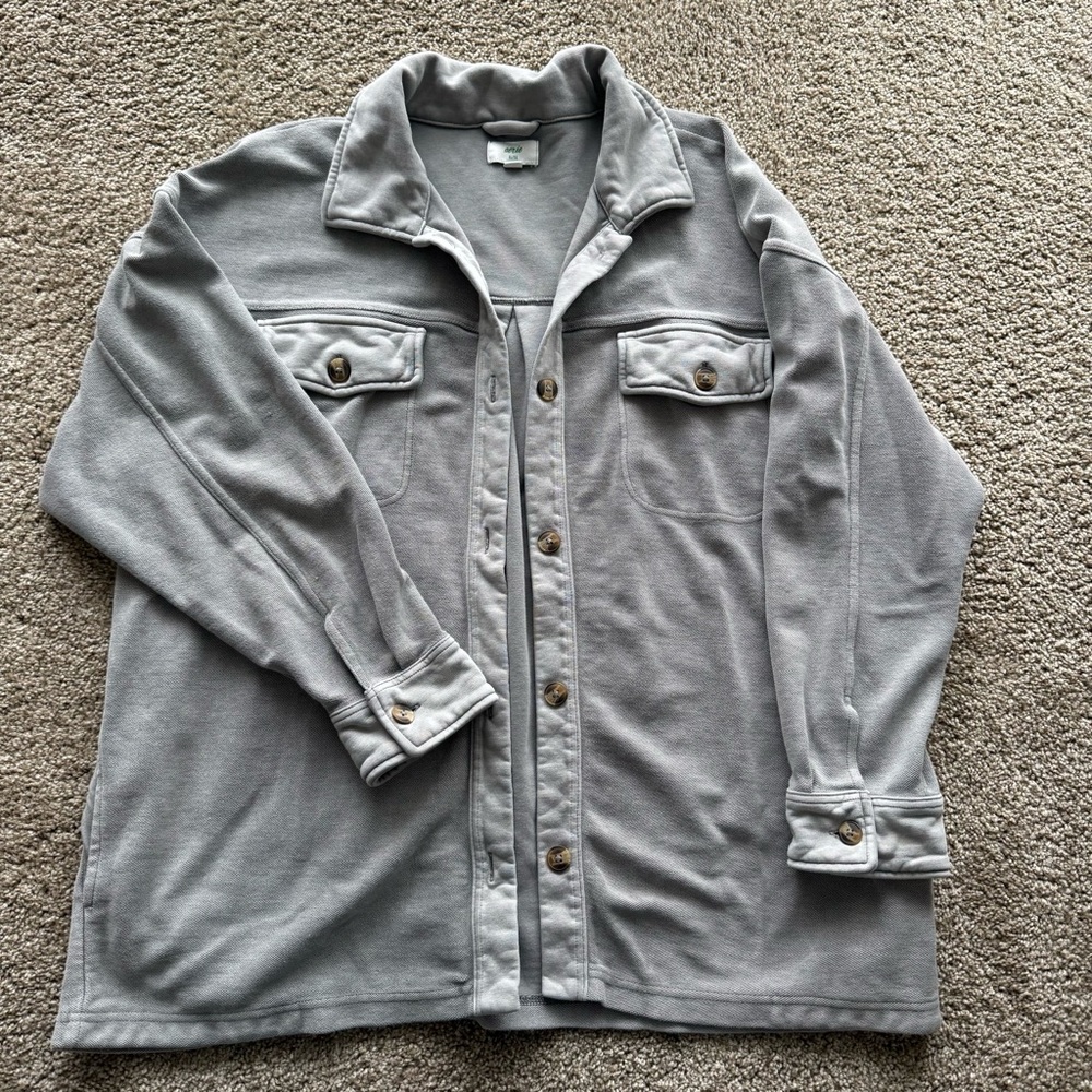 Aerie Women's Gray Oversized French Terry Luxe Trucker Jacket Shacket